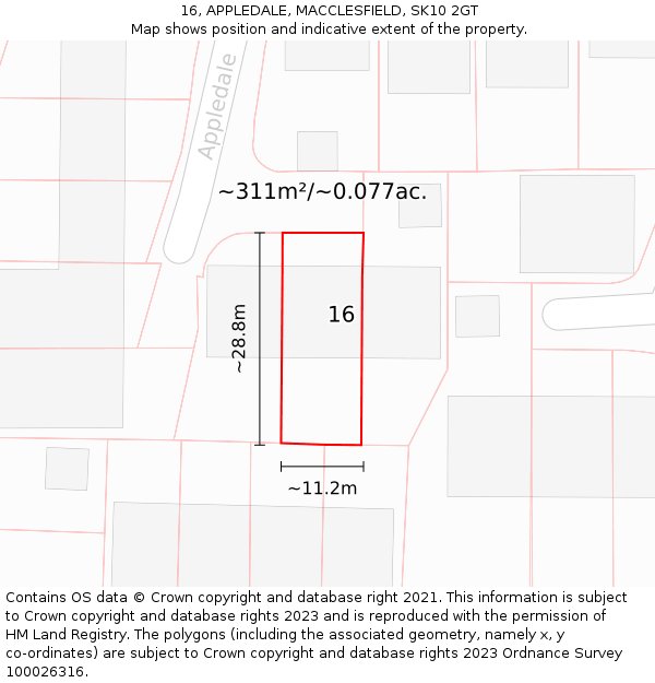 16, APPLEDALE, MACCLESFIELD, SK10 2GT: Plot and title map