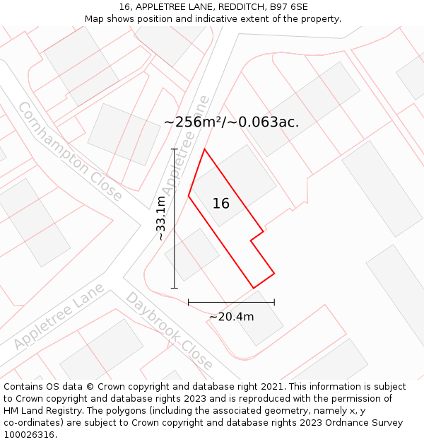 16, APPLETREE LANE, REDDITCH, B97 6SE: Plot and title map