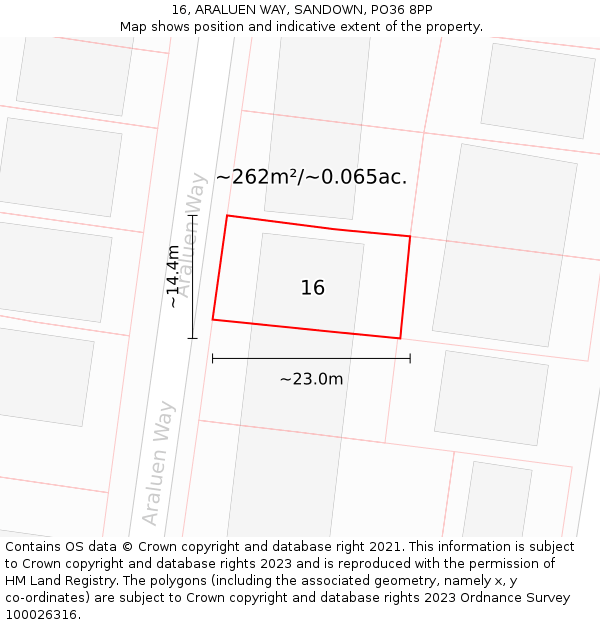 16, ARALUEN WAY, SANDOWN, PO36 8PP: Plot and title map