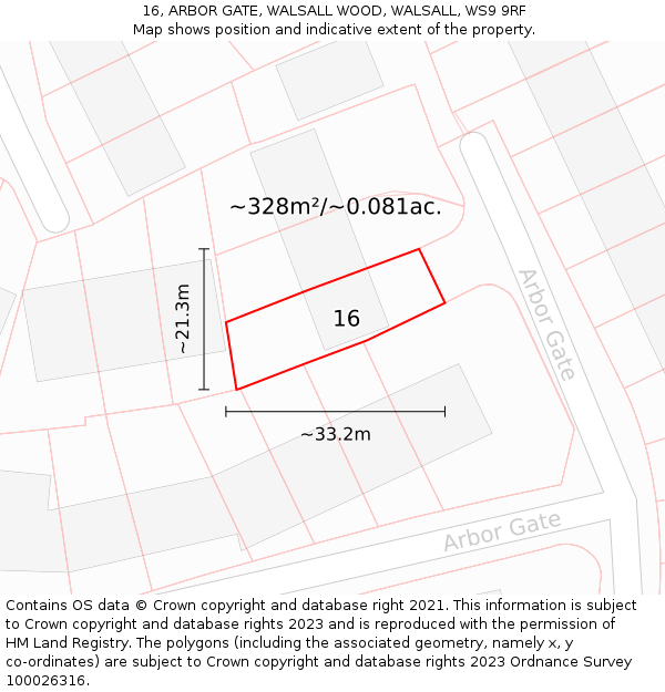 16, ARBOR GATE, WALSALL WOOD, WALSALL, WS9 9RF: Plot and title map