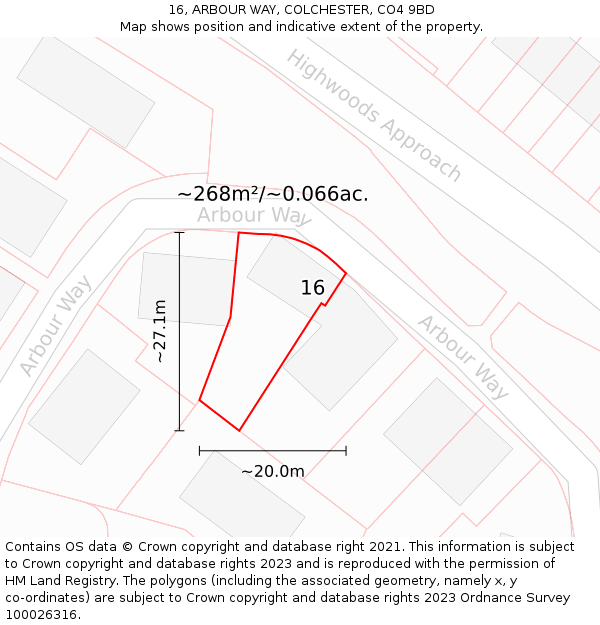 16, ARBOUR WAY, COLCHESTER, CO4 9BD: Plot and title map