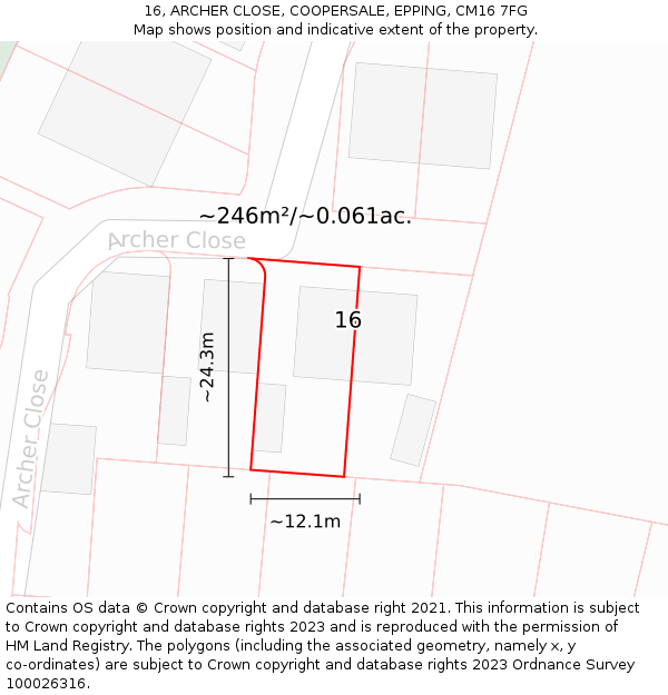 16, ARCHER CLOSE, COOPERSALE, EPPING, CM16 7FG: Plot and title map