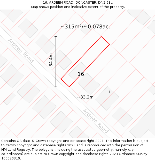 16, ARDEEN ROAD, DONCASTER, DN2 5EU: Plot and title map