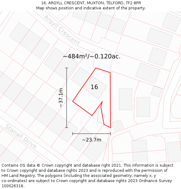 16, ARGYLL CRESCENT, MUXTON, TELFORD, TF2 8PR: Plot and title map