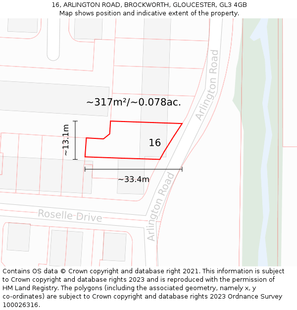 16, ARLINGTON ROAD, BROCKWORTH, GLOUCESTER, GL3 4GB: Plot and title map