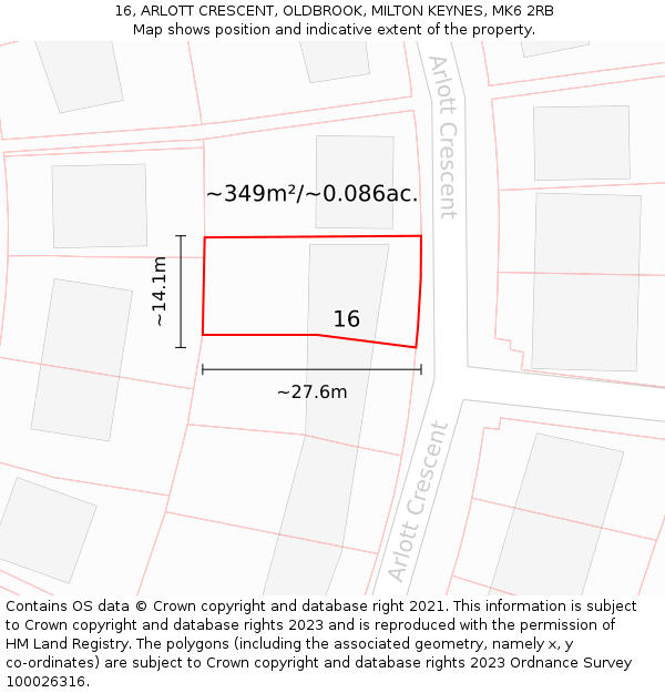 16, ARLOTT CRESCENT, OLDBROOK, MILTON KEYNES, MK6 2RB: Plot and title map