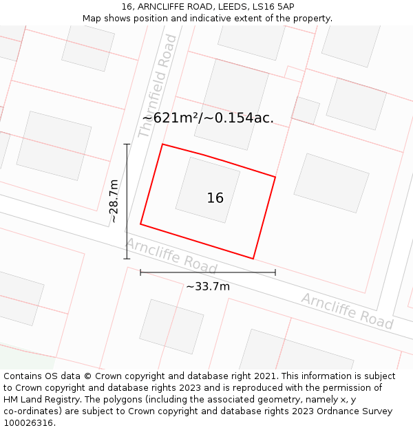 16, ARNCLIFFE ROAD, LEEDS, LS16 5AP: Plot and title map