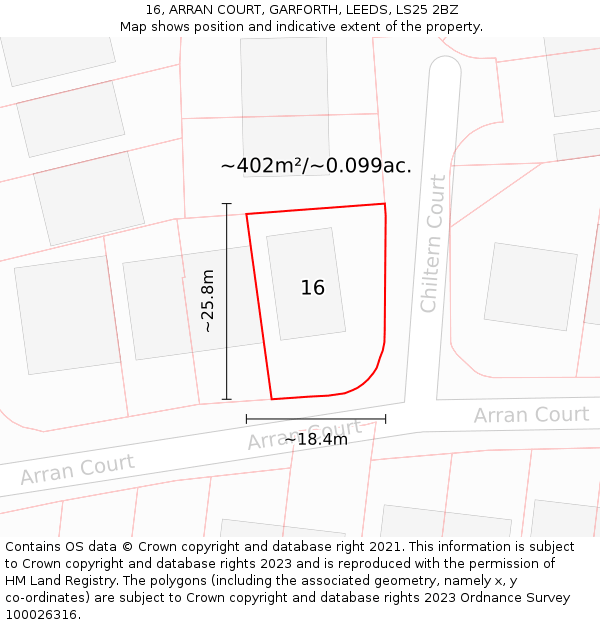 16, ARRAN COURT, GARFORTH, LEEDS, LS25 2BZ: Plot and title map