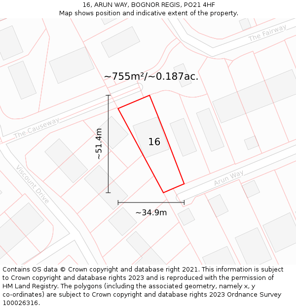 16, ARUN WAY, BOGNOR REGIS, PO21 4HF: Plot and title map