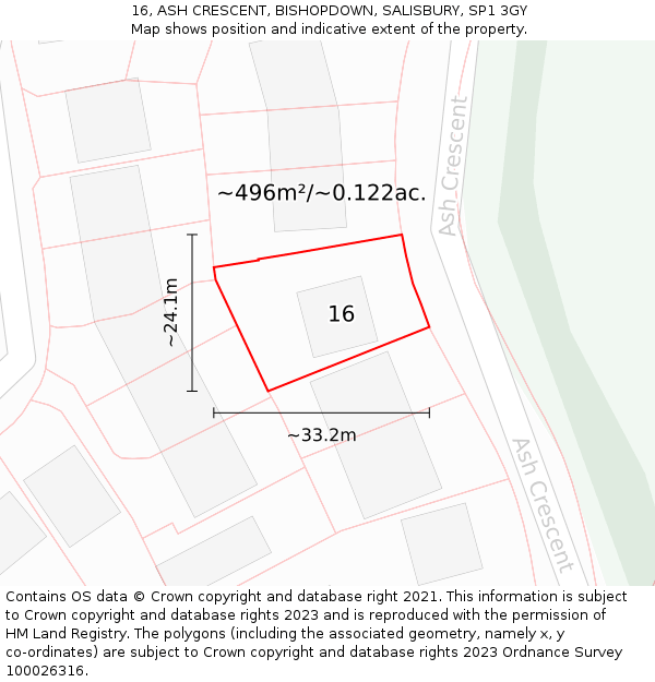 16, ASH CRESCENT, BISHOPDOWN, SALISBURY, SP1 3GY: Plot and title map