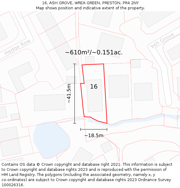 16, ASH GROVE, WREA GREEN, PRESTON, PR4 2NY: Plot and title map