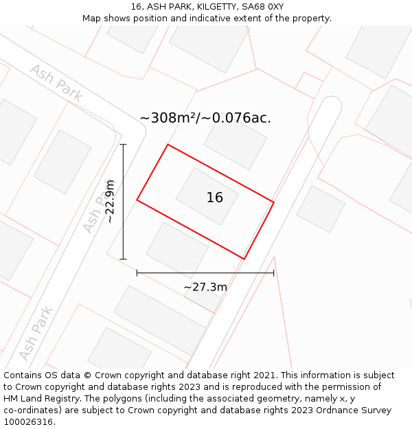 16, ASH PARK, KILGETTY, SA68 0XY: Plot and title map