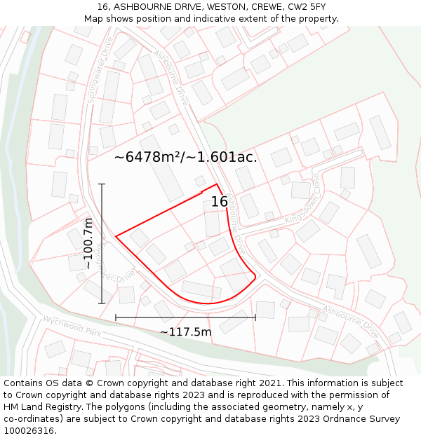 16, ASHBOURNE DRIVE, WESTON, CREWE, CW2 5FY: Plot and title map