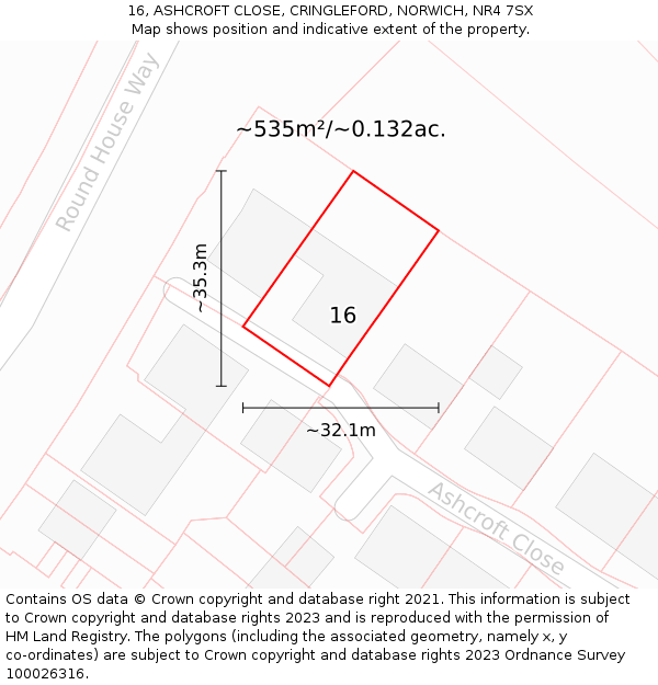 16, ASHCROFT CLOSE, CRINGLEFORD, NORWICH, NR4 7SX: Plot and title map