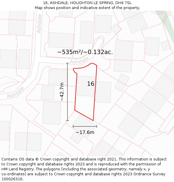 16, ASHDALE, HOUGHTON LE SPRING, DH4 7SL: Plot and title map