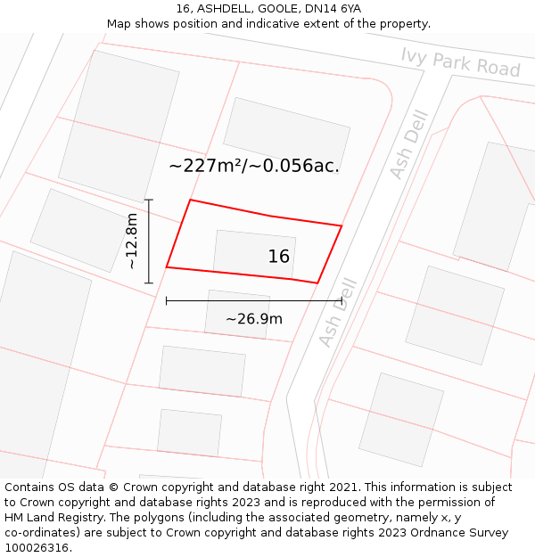 16, ASHDELL, GOOLE, DN14 6YA: Plot and title map