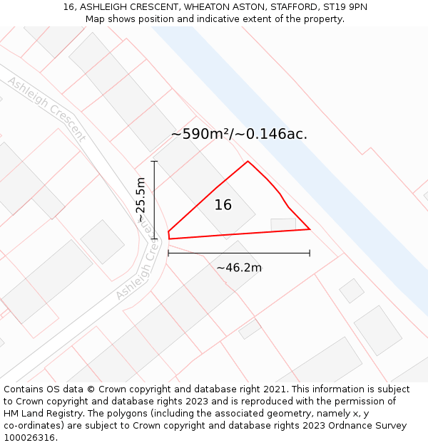 16, ASHLEIGH CRESCENT, WHEATON ASTON, STAFFORD, ST19 9PN: Plot and title map