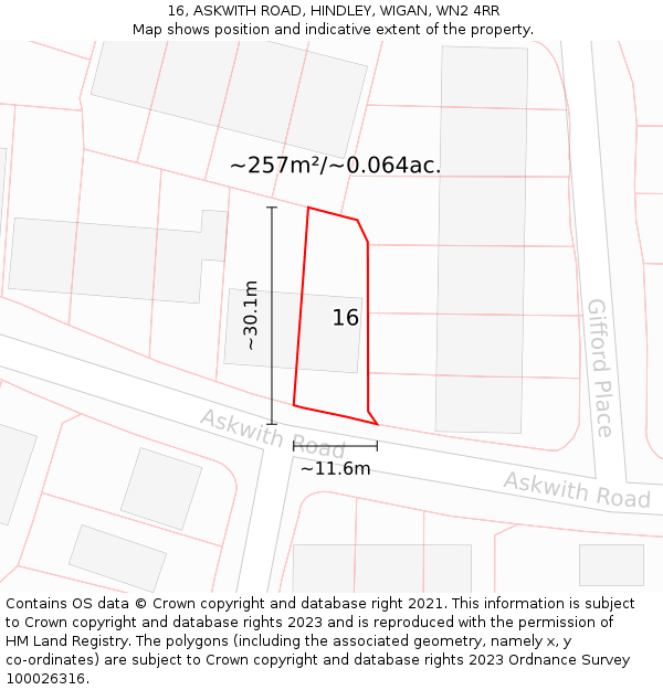 16, ASKWITH ROAD, HINDLEY, WIGAN, WN2 4RR: Plot and title map