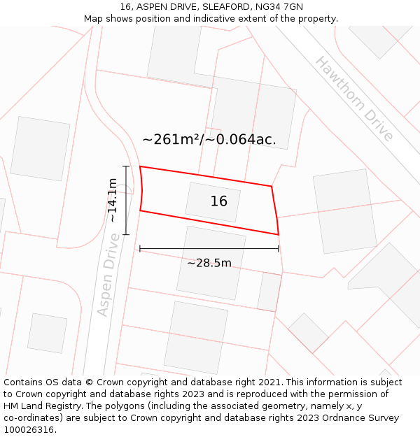 16, ASPEN DRIVE, SLEAFORD, NG34 7GN: Plot and title map