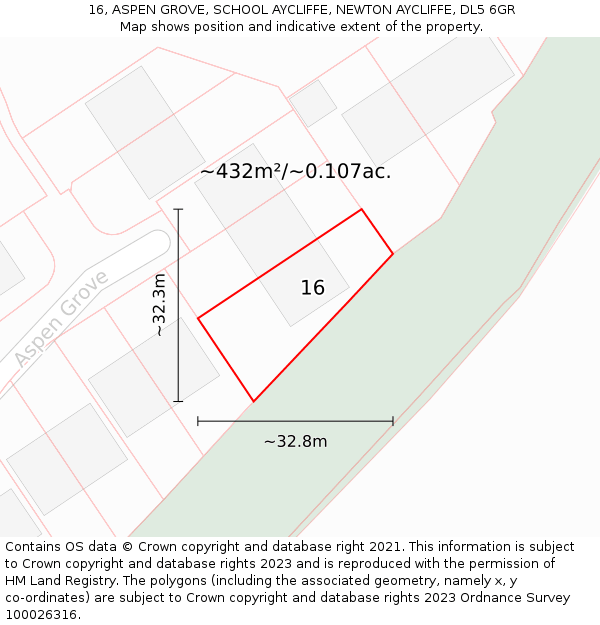 16, ASPEN GROVE, SCHOOL AYCLIFFE, NEWTON AYCLIFFE, DL5 6GR: Plot and title map