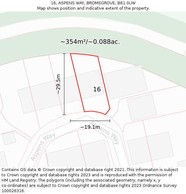 16, ASPENS WAY, BROMSGROVE, B61 0UW: Plot and title map