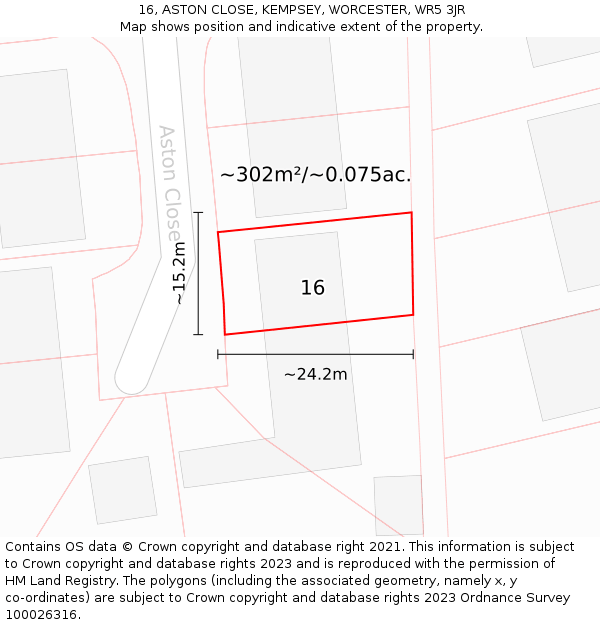 16, ASTON CLOSE, KEMPSEY, WORCESTER, WR5 3JR: Plot and title map
