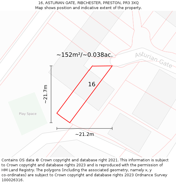 16, ASTURIAN GATE, RIBCHESTER, PRESTON, PR3 3XQ: Plot and title map