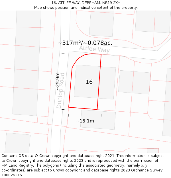 16, ATTLEE WAY, DEREHAM, NR19 2XH: Plot and title map