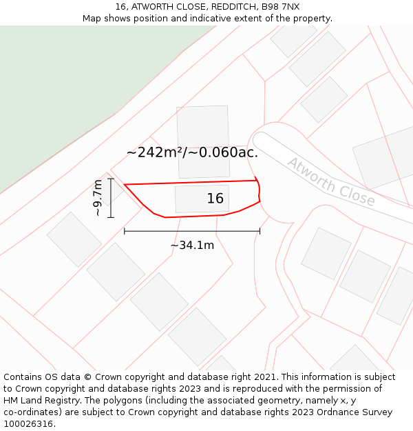 16, ATWORTH CLOSE, REDDITCH, B98 7NX: Plot and title map