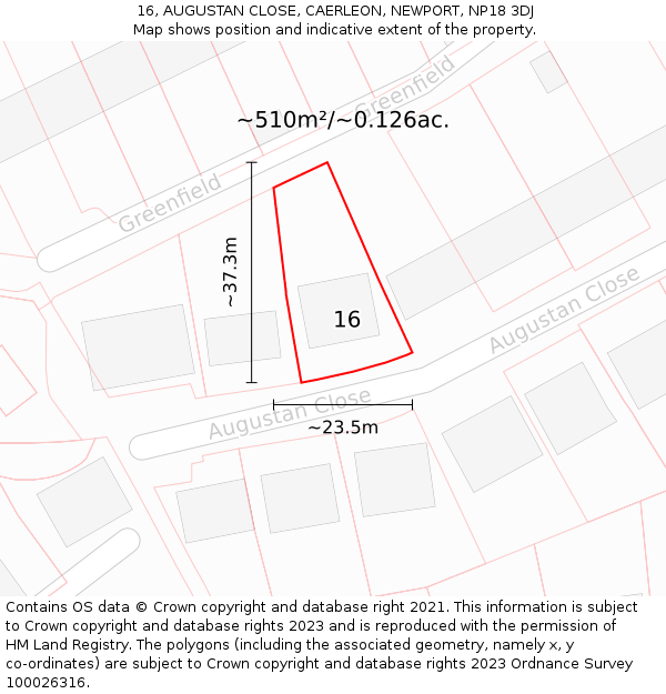 16, AUGUSTAN CLOSE, CAERLEON, NEWPORT, NP18 3DJ: Plot and title map