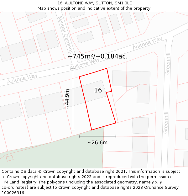 16, AULTONE WAY, SUTTON, SM1 3LE: Plot and title map