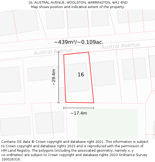 16, AUSTRAL AVENUE, WOOLSTON, WARRINGTON, WA1 4ND: Plot and title map