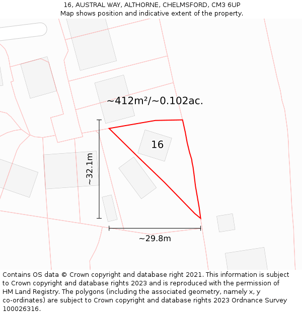 16, AUSTRAL WAY, ALTHORNE, CHELMSFORD, CM3 6UP: Plot and title map