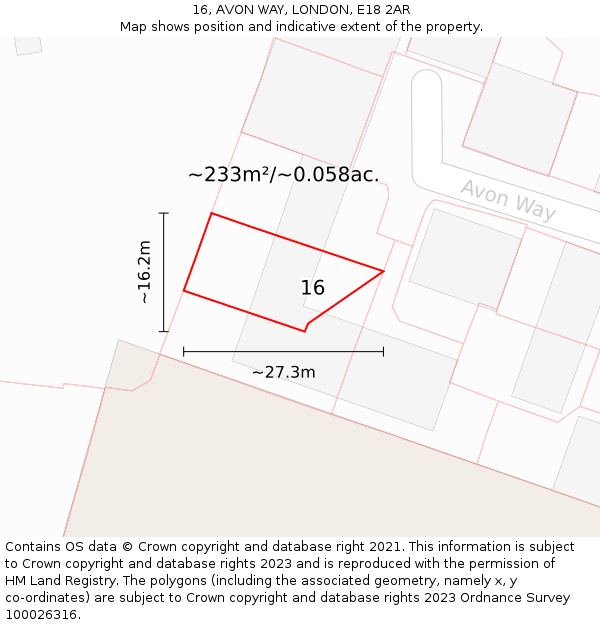 16, AVON WAY, LONDON, E18 2AR: Plot and title map