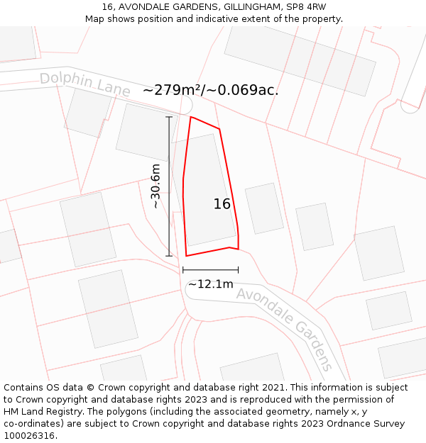 16, AVONDALE GARDENS, GILLINGHAM, SP8 4RW: Plot and title map