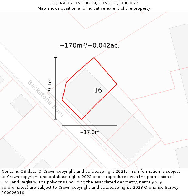 16, BACKSTONE BURN, CONSETT, DH8 0AZ: Plot and title map