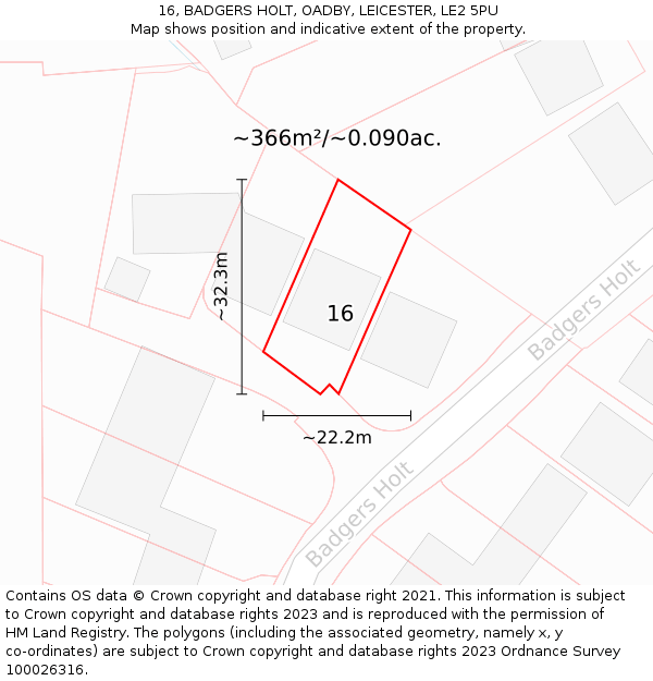 16, BADGERS HOLT, OADBY, LEICESTER, LE2 5PU: Plot and title map