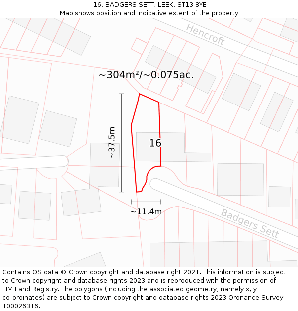 16, BADGERS SETT, LEEK, ST13 8YE: Plot and title map