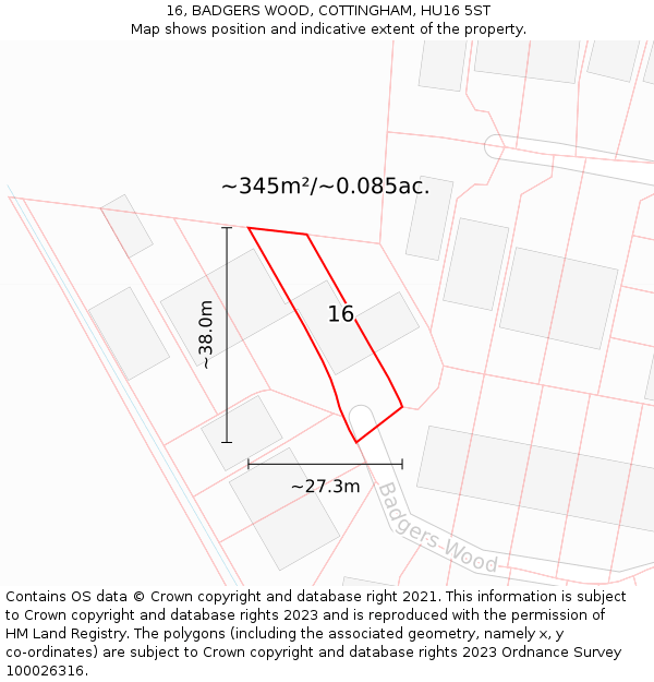 16, BADGERS WOOD, COTTINGHAM, HU16 5ST: Plot and title map