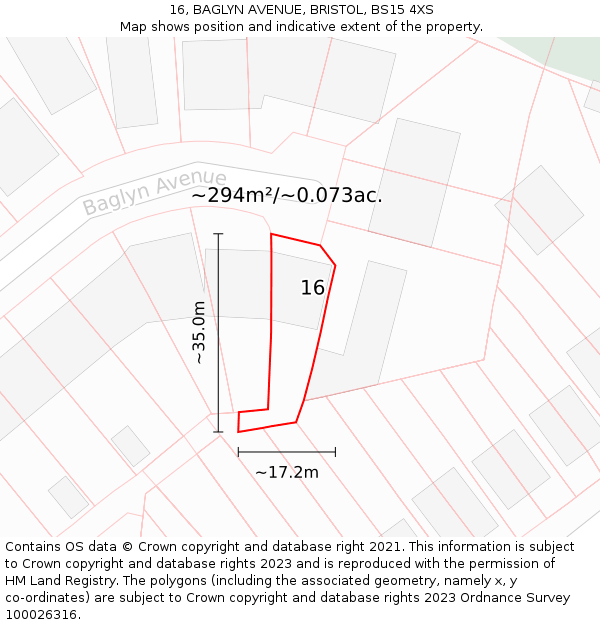 16, BAGLYN AVENUE, BRISTOL, BS15 4XS: Plot and title map