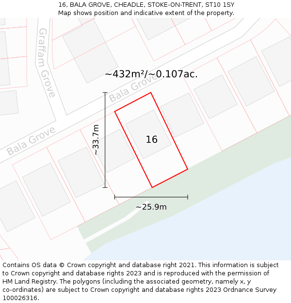 16, BALA GROVE, CHEADLE, STOKE-ON-TRENT, ST10 1SY: Plot and title map