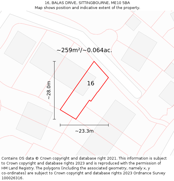 16, BALAS DRIVE, SITTINGBOURNE, ME10 5BA: Plot and title map