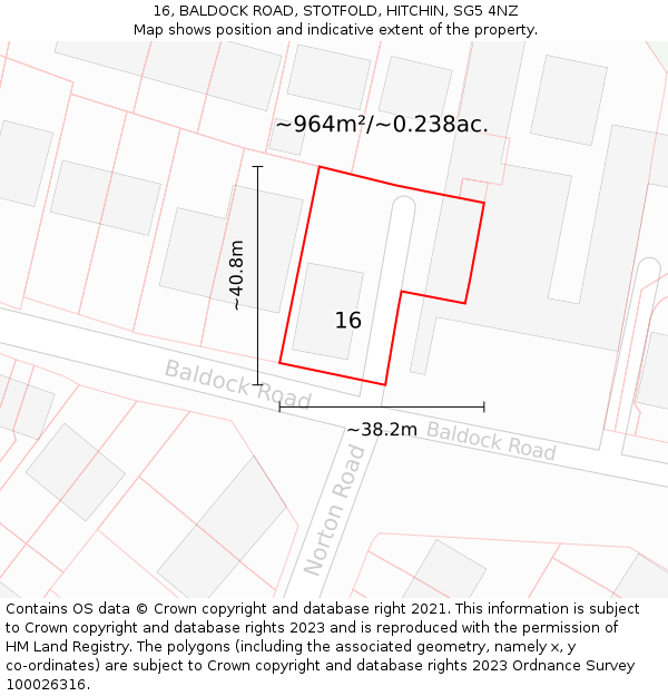 16, BALDOCK ROAD, STOTFOLD, HITCHIN, SG5 4NZ: Plot and title map