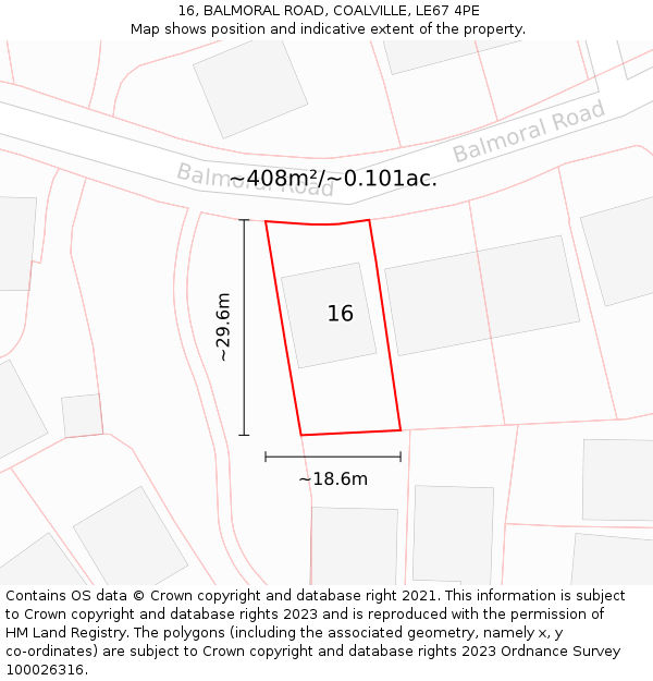16, BALMORAL ROAD, COALVILLE, LE67 4PE: Plot and title map