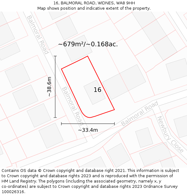 16, BALMORAL ROAD, WIDNES, WA8 9HH: Plot and title map