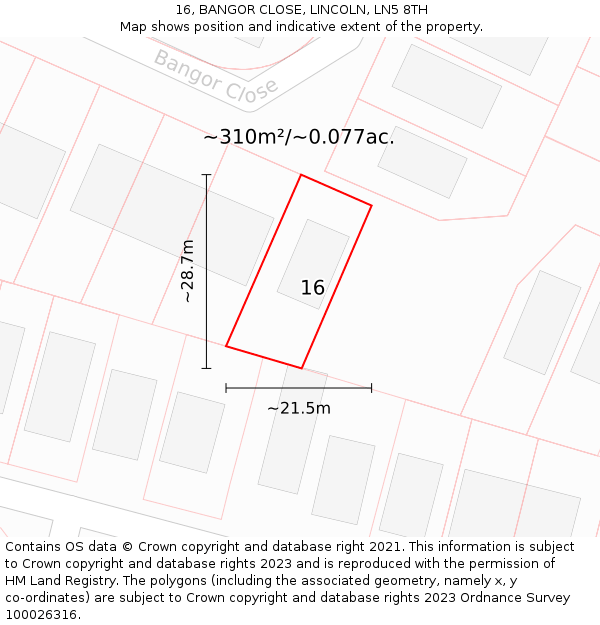 16, BANGOR CLOSE, LINCOLN, LN5 8TH: Plot and title map