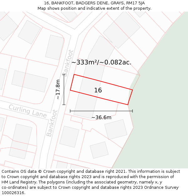 16, BANKFOOT, BADGERS DENE, GRAYS, RM17 5JA: Plot and title map