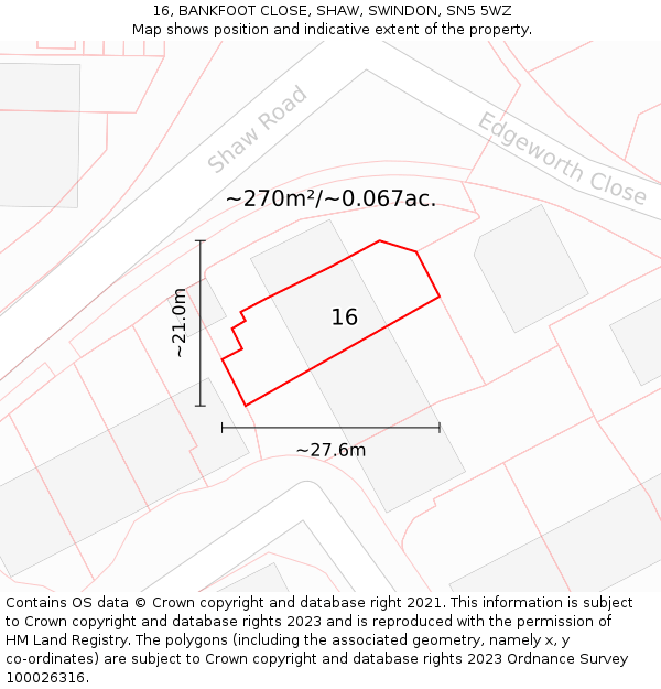 16, BANKFOOT CLOSE, SHAW, SWINDON, SN5 5WZ: Plot and title map