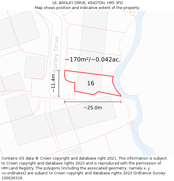 16, BANLEY DRIVE, KINGTON, HR5 3FD: Plot and title map