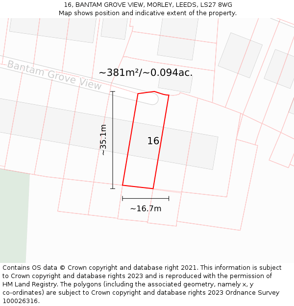 16, BANTAM GROVE VIEW, MORLEY, LEEDS, LS27 8WG: Plot and title map